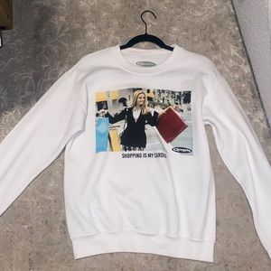 White clueless crew neck , size : S , “shopping is my cardio”